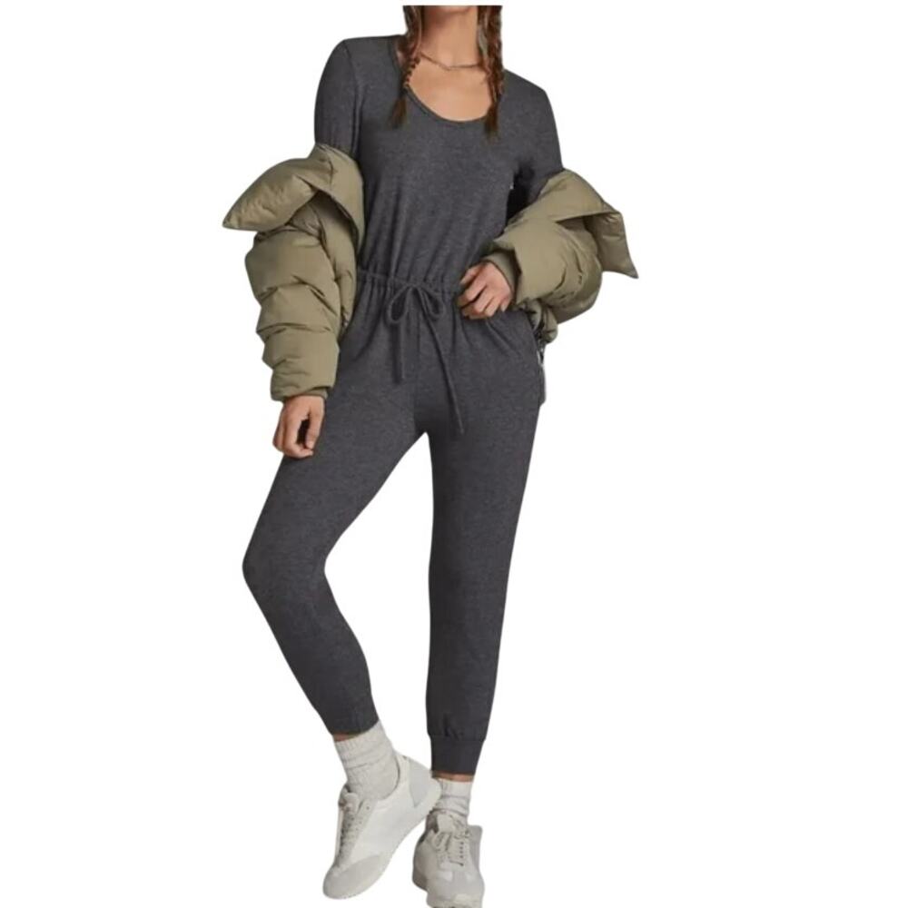 NWT Anthropologie Sundry Grey Long Sleeve Tie Waist Jumpsuit Size 1 S